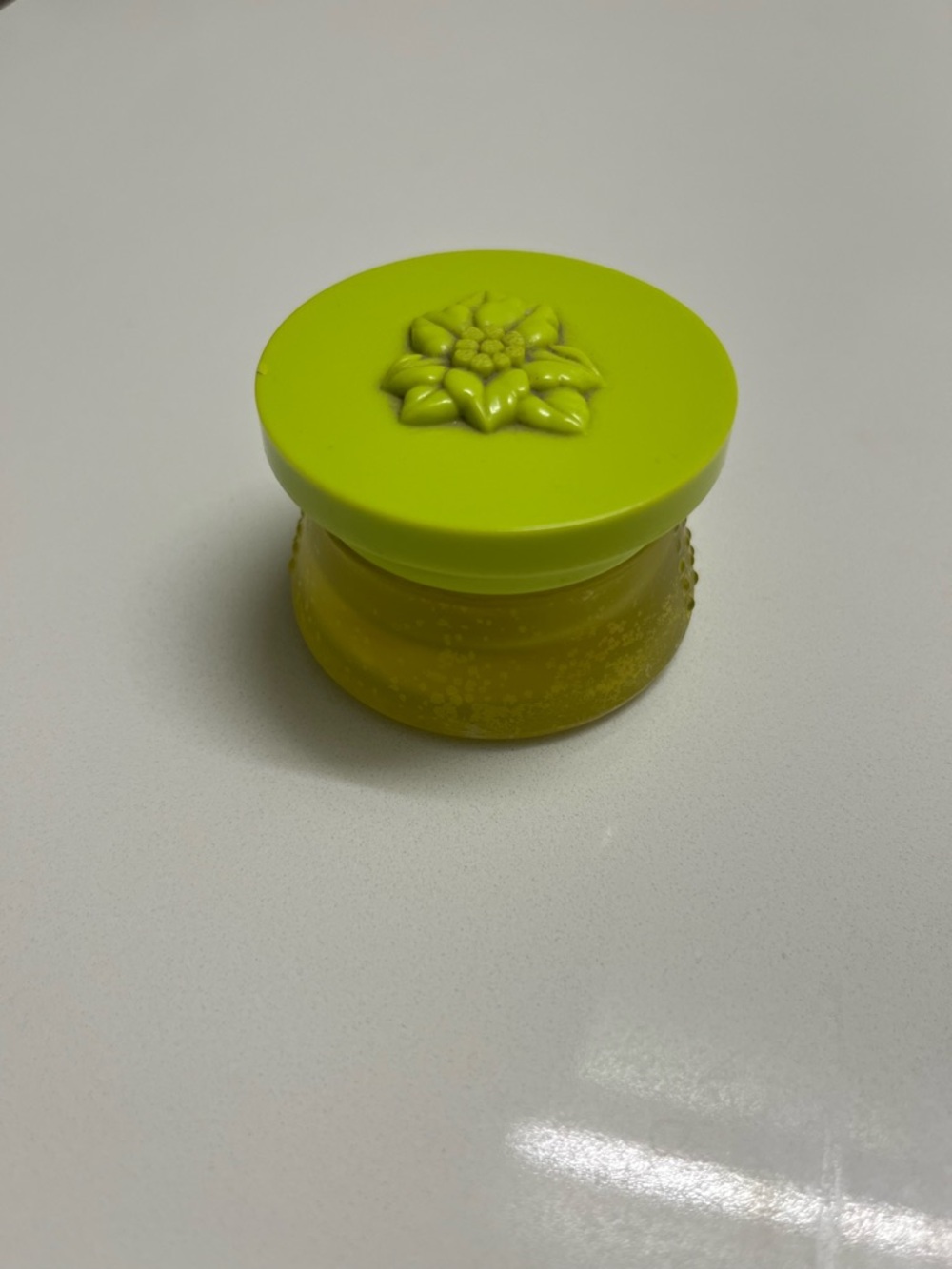 1970’s VINTAGE Bright Lime Green Decorative Jar with Floral Lid